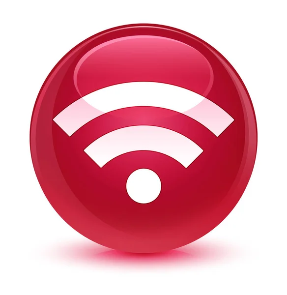 Wi-Fi ikonu sklovité růžové kulaté tlačítko — Stock fotografie