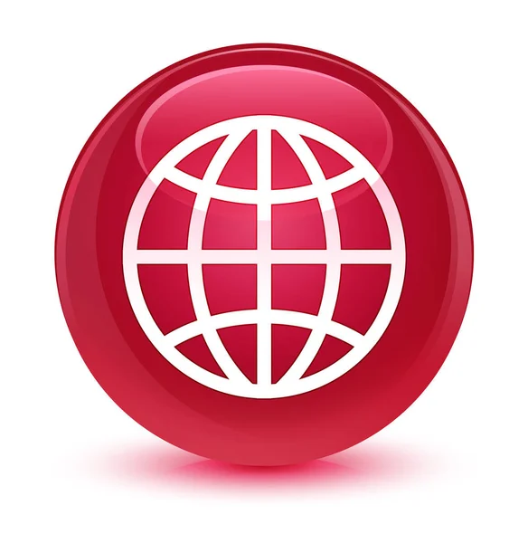 Różowy szklisty ikona świata okrągły przycisk — Zdjęcie stockowe