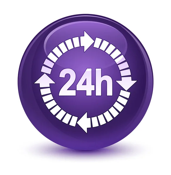 24 hodin doručení ikonu sklovité fialové kulaté tlačítko — Stock fotografie