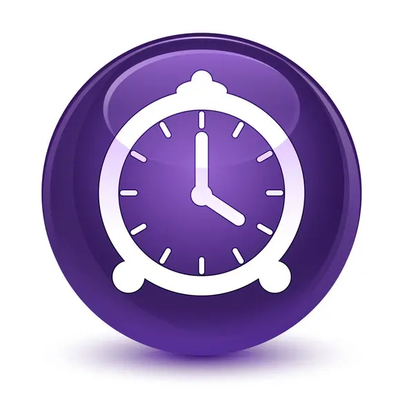 Піктограма будильника скляна фіолетова кругла кнопка — стокове фото