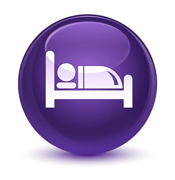 Hotel bed glazig paarse ronde knoop van het pictogram — Stockfoto