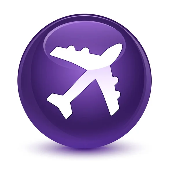 Plane icon glassy purple round button — Stock Photo, Image