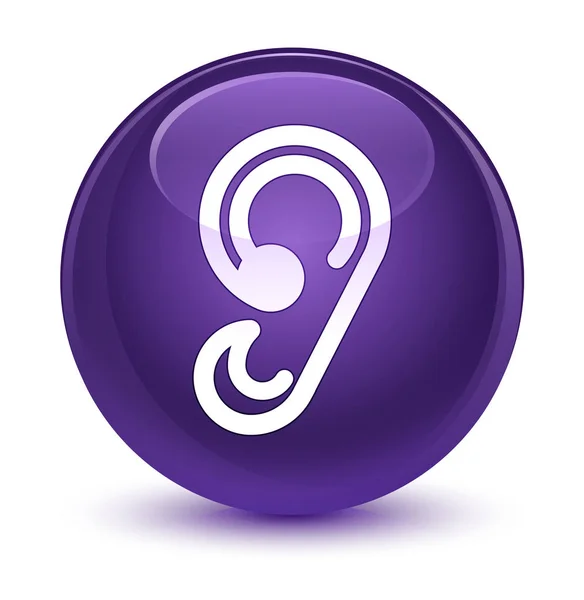 耳朵图标玻紫色圆形按钮 — 图库照片