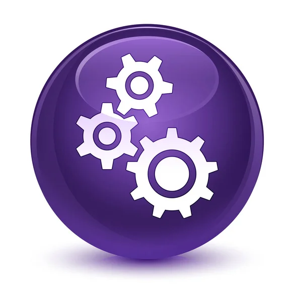 歯車アイコン ガラス紫色の丸いボタン — ストック写真