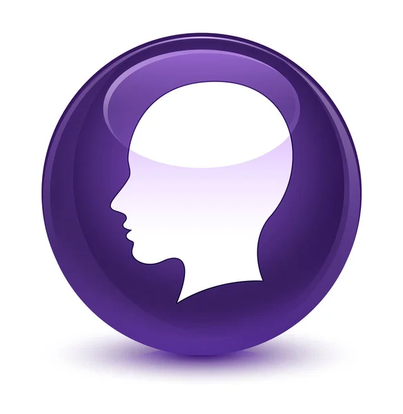 Head female face icon glassy purple round button — Stock Photo, Image