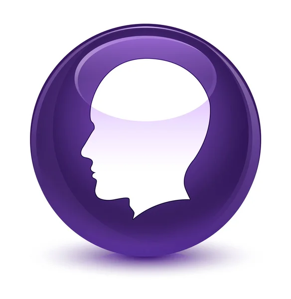 Голова чоловіче обличчя значок скляно-фіолетовий кругла кнопка — стокове фото