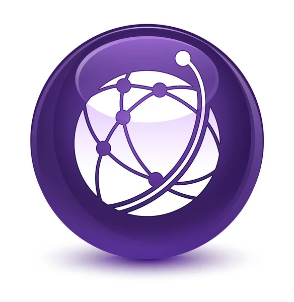グローバル ネットワーク アイコン ガラス紫色の丸いボタン — ストック写真