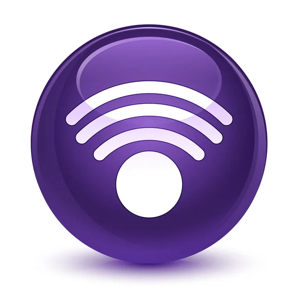 Ícone de Wifi botão redondo roxo vítreo — Fotografia de Stock