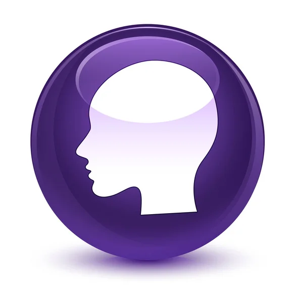 Head woman face icon glassy purple round button — Stock Photo, Image