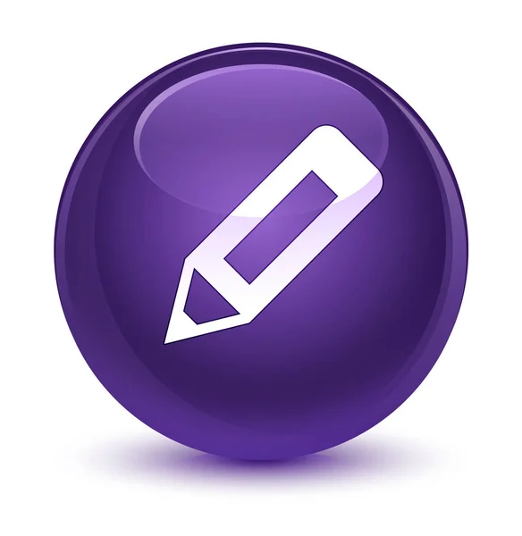 铅笔图标玻紫色圆形按钮 — 图库照片