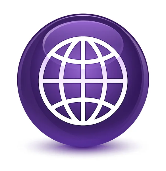 世界图标玻紫色圆按钮 — 图库照片