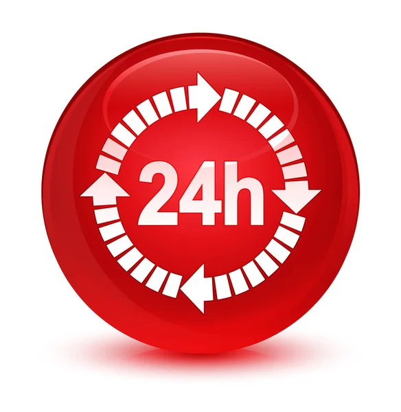24 時間配信アイコン ガラス赤い丸いボタン — ストック写真