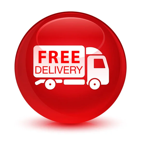 Free delivery truck icon glassy red round button — Stock Photo, Image