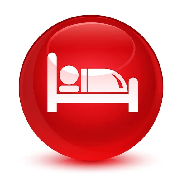 Icono de la cama del hotel botón redondo rojo vidrioso — Foto de Stock