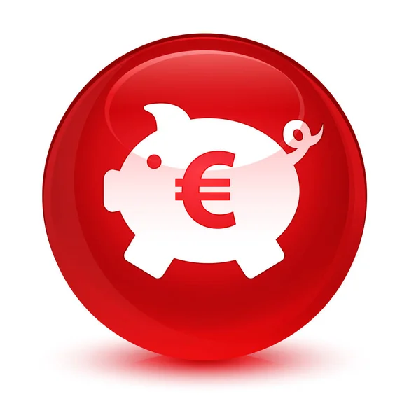 Piggy bank ícone de sinal de euro botão redondo vermelho vítreo — Fotografia de Stock