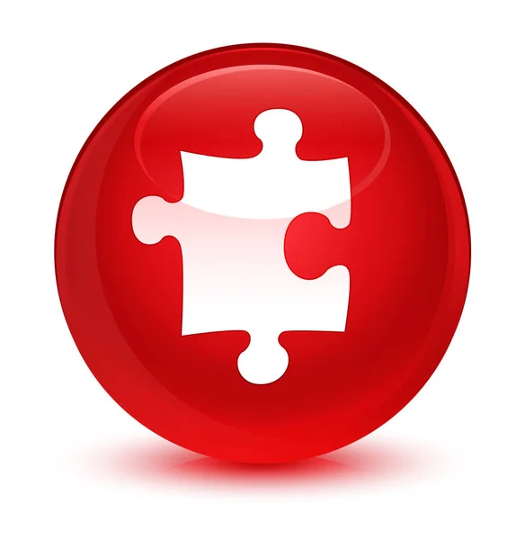 Puzzle ikon üveges piros kerek gomb — Stock Fotó