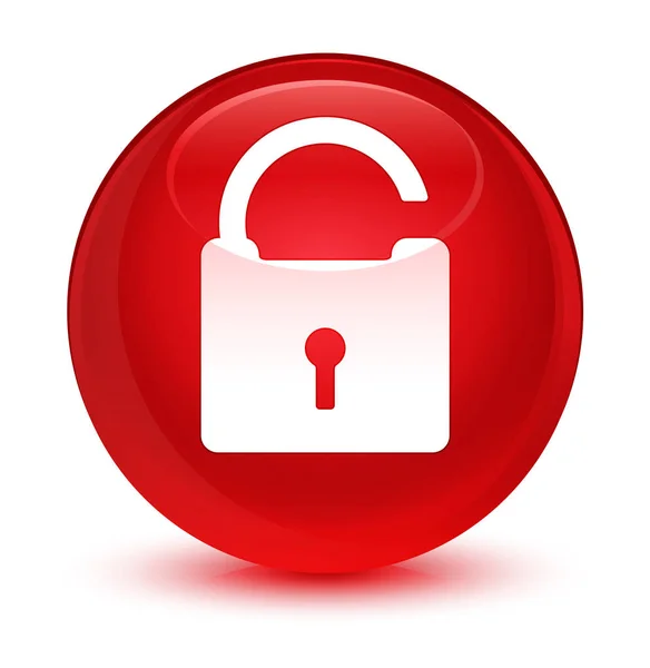 Ontgrendelen pictogram glazig rode ronde knop — Stockfoto