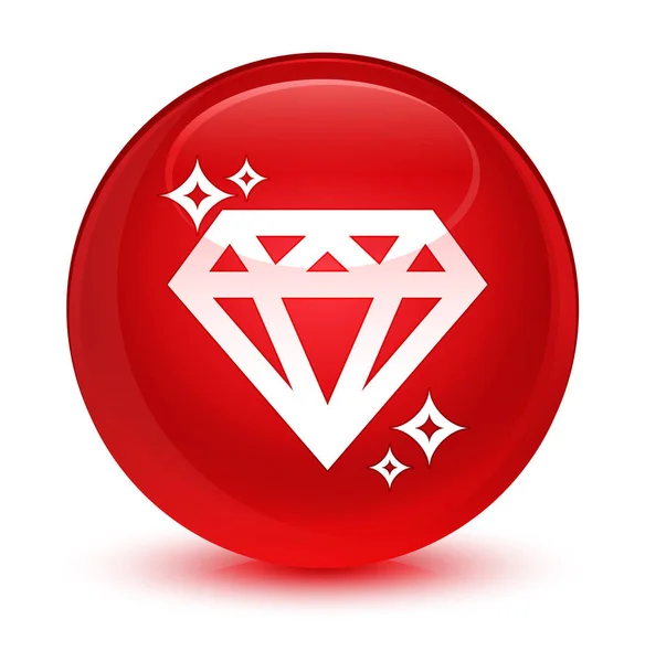 Diamant icône verre rouge bouton rond — Photo