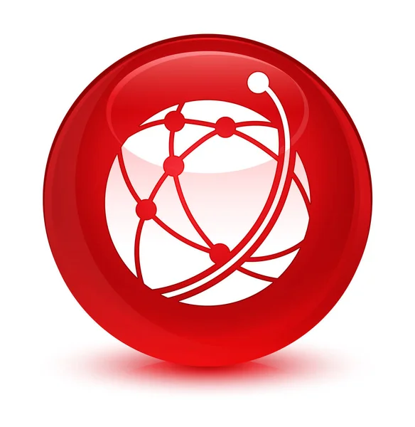 全球网络图标玻红色圆形按钮 — 图库照片