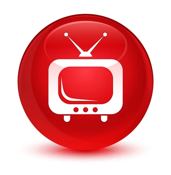 Ícone de TV botão redondo vermelho vítreo — Fotografia de Stock