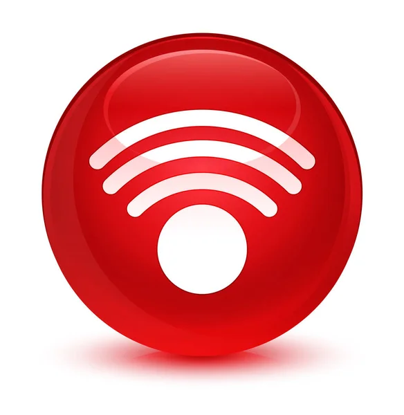 Ícone de Wifi botão redondo vermelho vítreo — Fotografia de Stock