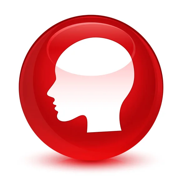 Cabeça mulher rosto ícone vítreo botão redondo vermelho — Fotografia de Stock