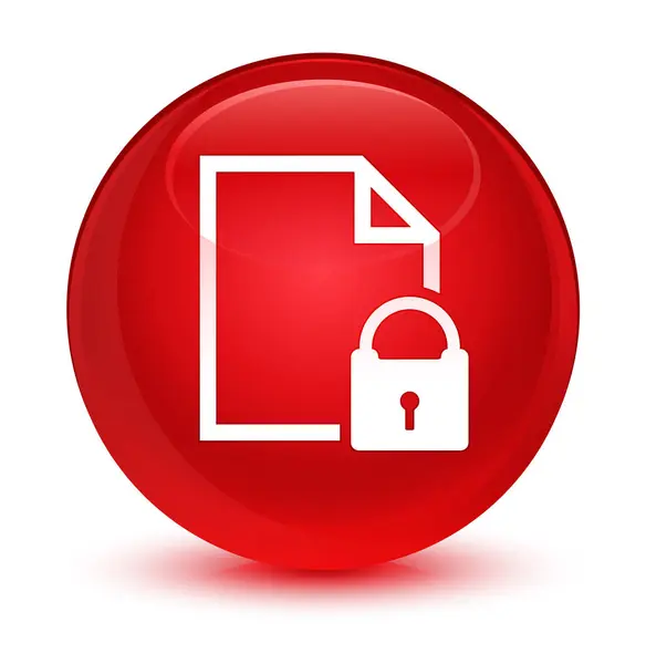 Bouton rond rouge vitreux d'icône de document sécurisé — Photo