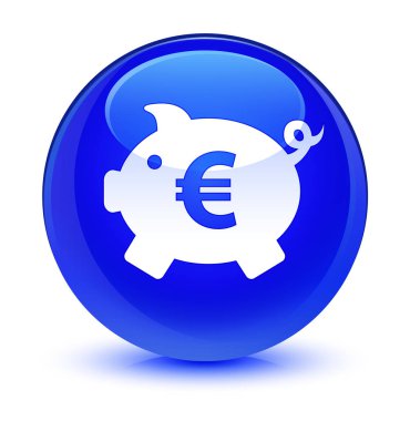 Kumbara euro işareti simgesi camsı mavi yuvarlak düğmesi