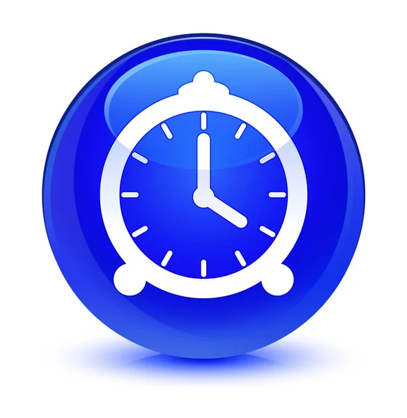 Ícone do relógio de alarme botão redondo azul vítreo — Fotografia de Stock