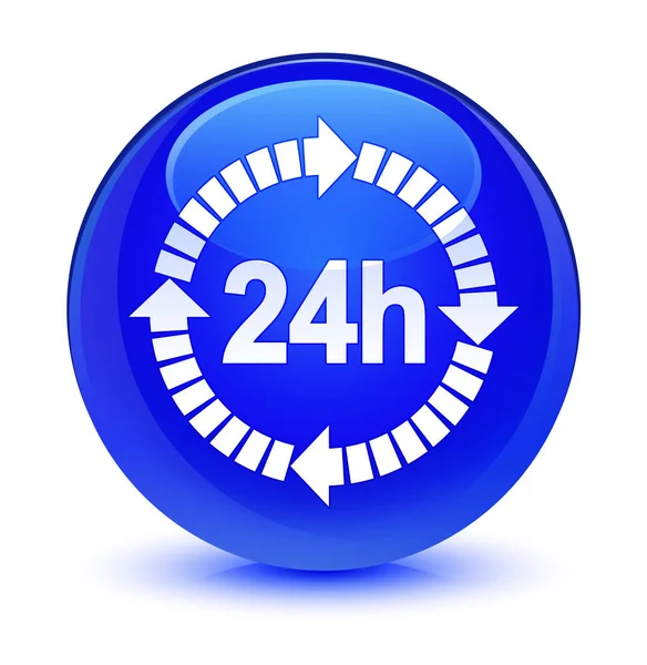 24 時間配信アイコン ガラス青い丸いボタン — ストック写真