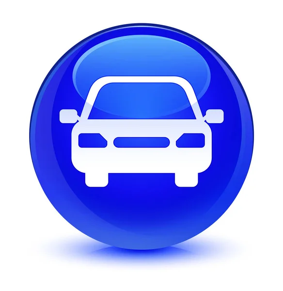 Піктограма автомобіля скляно-блакитна кругла кнопка — стокове фото