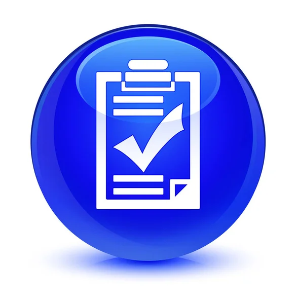 Checklist icona blu vetro pulsante rotondo — Foto Stock