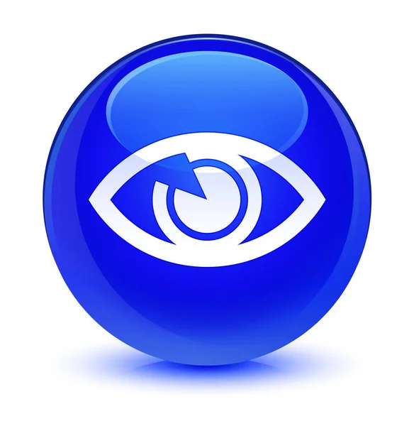 Піктограма оку скляно-блакитна кругла кнопка — стокове фото
