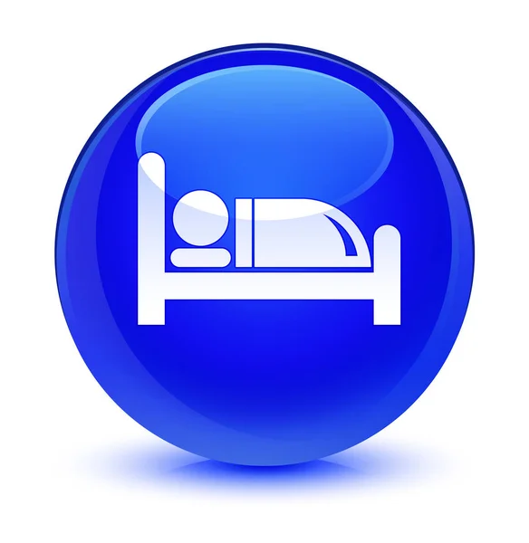 Otel yatak kutsal kişilerin resmi camsı mavi yuvarlak düğme — Stok fotoğraf