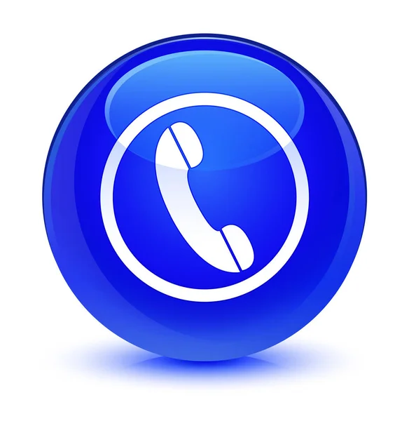 Phone icon glassy blue round button — Stock Photo, Image