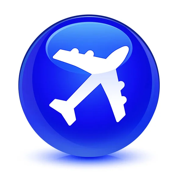 Plane icon glassy blue round button — Stock Photo, Image