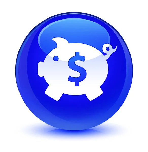 Piggy banca dollaro segno icona blu vetro rotondo pulsante — Foto Stock