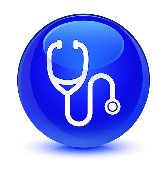 Stethoscope icona blu vetro pulsante rotondo — Foto Stock