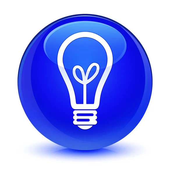 Glödlampa-ikonen glasartad blå runda knappen — Stockfoto