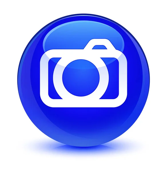Ícone da câmera azul vítreo botão redondo — Fotografia de Stock