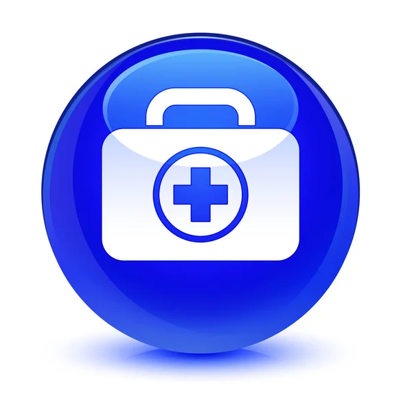 First aid kit ikonu sklovité modré kulaté tlačítko — Stock fotografie