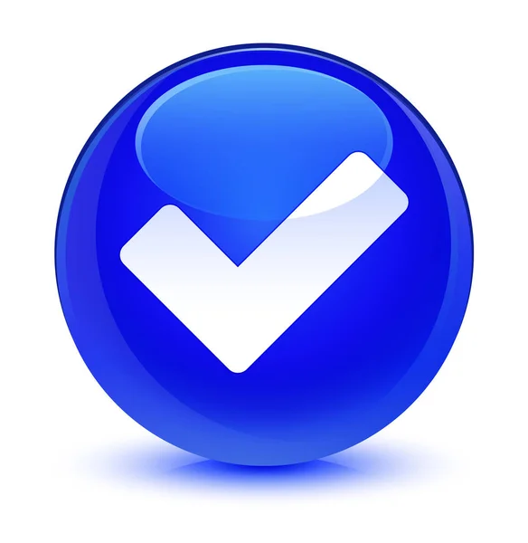 Validate icon glassy blue round button — Stock Photo, Image