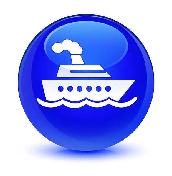 Cruise ship icon glassy blue round button — Stock Photo, Image