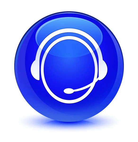 Customer care service icon glassy blue round button — Stock Photo, Image