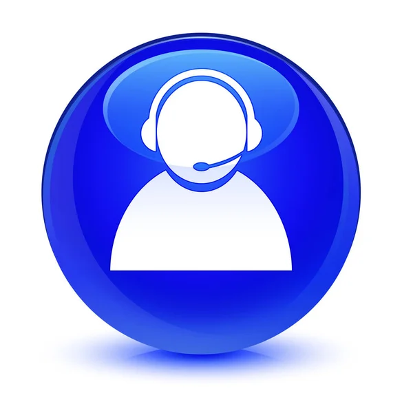 Customer care icon glassy blue round button — Stock Photo, Image