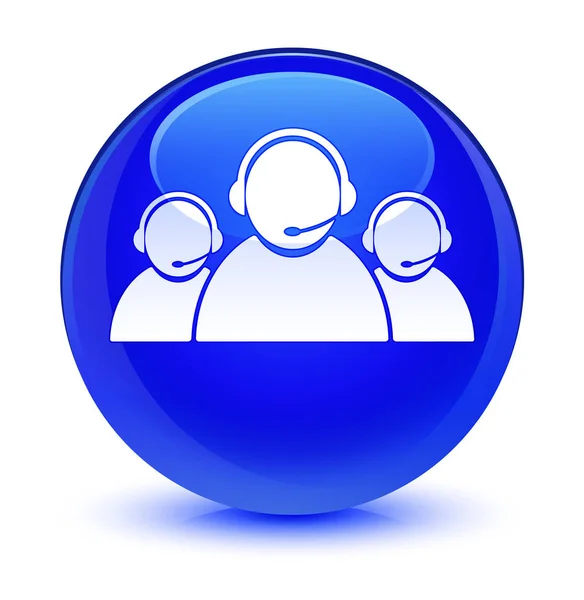 Tasto rotondo blu vetro icona del team di assistenza clienti — Foto Stock