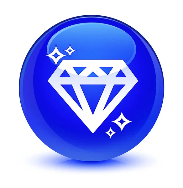 Diamant-Symbol glasig blauer runder Knopf — Stockfoto