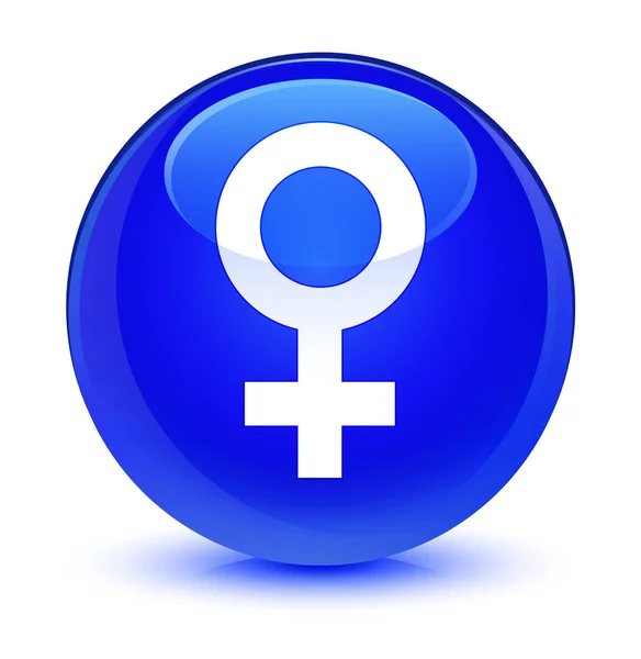 Kadın işareti simgesi camsı mavi yuvarlak düğmesi — Stok fotoğraf