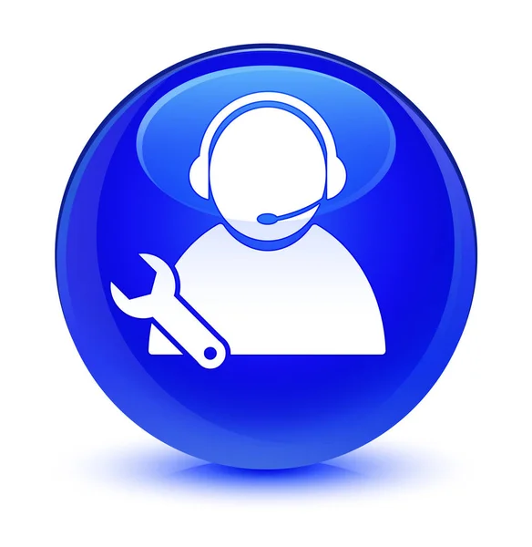 Технічна піктограма підтримки скляно-блакитна кругла кнопка — стокове фото