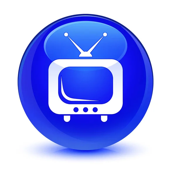 Іконка телевізора скляно-синя кругла кнопка — стокове фото